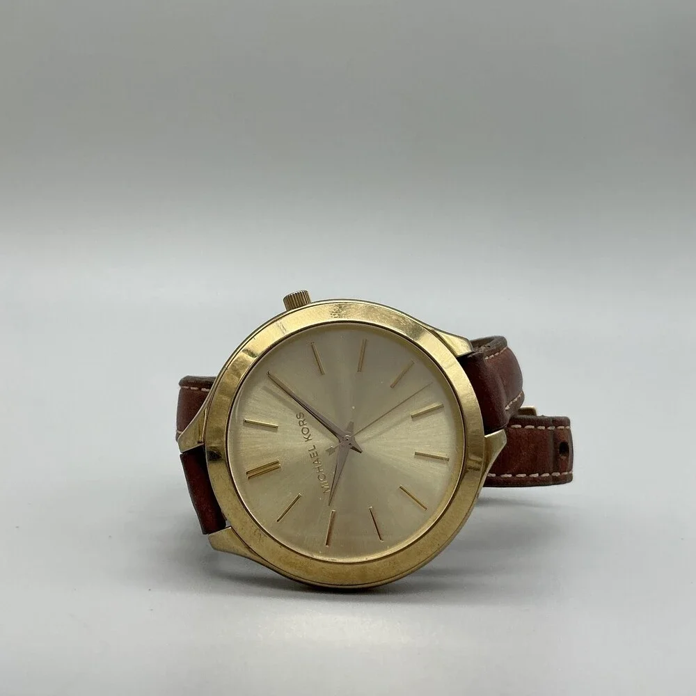 Michael Kors MK2256 Womens Watch 42mm Brown Leather Wrap Strap New Battery